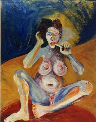 Acrylic is painted on brown paper.
