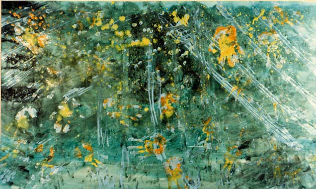 Acrylic is painted on paper.